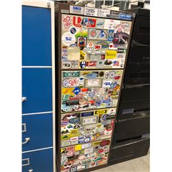 File cabinet 4 drawer brown with white drawers covered with stickers no key 18" x 51" x 28"