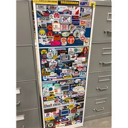 File cabinet 4 drawer white with blue doors covered with stickers no key 18" x 51" x 28"