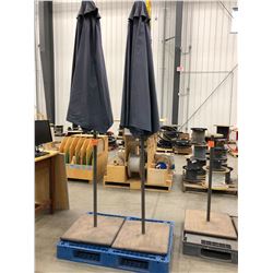 Qty 2 umbrellas with 2 solid steel stand, material sun faded, stand faded spots of rust