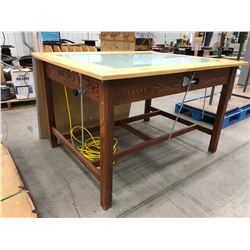 Drafting table, adjustable top with light behind glass 59 1/2  x 47 1/4  x 36 3/4 