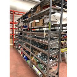 Shelving and all contents, shelfing 48" x 16" x 98" 4 sections 36 shelfs