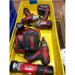 Milwaukee M18 drill, M18 impact, M12 driver, M12 impact M12 flashlight, 2 extra M12 battery & chargi