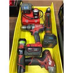 Milwaukee M18 drill, M18 angle drill, M12 impact, M12 flashlight, M12 battery, M18 battery and charg