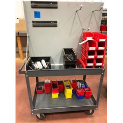 Rolling Cart 36 x 24 x 60 includes new and used taps and drill bits