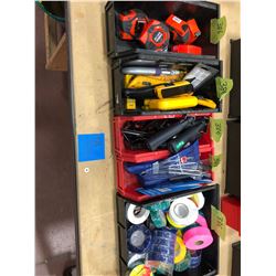 Assorted electrical tape, punches, utility knives, tape measures, cable strippers
