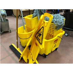 2 mop pails, 2 mops w/2 spare heads, 2 caution signs, 1 - 18" push broom