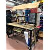 Image 1 : Heavy duty custom rolling work bench 72" x 36" x 73" powder coat black paint, wired with receptacles