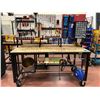 Image 1 : Heavy duty custom rolling work bench 72" x 36" x 73" powder coat black paint, wired with receptacles