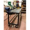 Image 1 : Heavy duty custom rolling workbench 96" x 24" x 36" c/w 8" vise, wired with receptacles