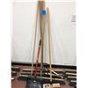 Image 2 : 4 - 36" push brooms, 2 - hand brushes, 2 dustpans, 2 lobby dustpans, broom handle, 18 foot, deck scr