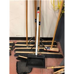 1 - 24" push broom, 4 - 36" push brooms, 1 - hand brush, 2 dustpans, 1 lobby dustpan, 1 broom handle