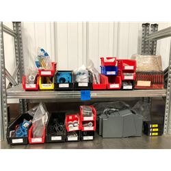 Galvanized shelf, assorted contents, GFCI breakers qty 4, Meltric plugs, twist lock receptacles, fib