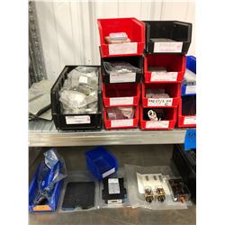 Galvanized shelf, assorted contents, GFCI breakers, breaker terminals, relays, CISCO 110-24 qty 7, A