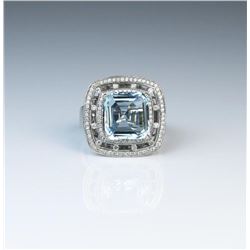 18CAI-6 AQUAMARINE  DIAMOND RING