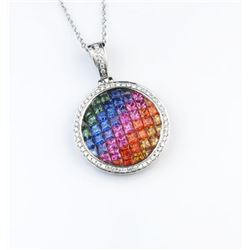 18CAI-49 MULTI-COLORED SAPPHIRE  DIAMOND PENDANT