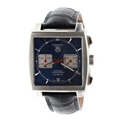 WATCH: [1] Stainless Steel Tag Heuer Monaco Calibre 12 wristwatch; Blue dial, luminescent hands and 