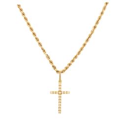 CHAIN: [1] 14KYG rope chain, 22 inch, 4.2mm. (1) 14KYG diamond cross, 23 rbc diamonds, 1.50 cts. TWA