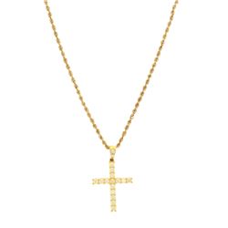 CHAIN: [1] 14KYG rope chain, 26 inch, 2.0mm. (1) Pendant diamond cross 30.0mm x 24.7mm, 17 rbc  diam