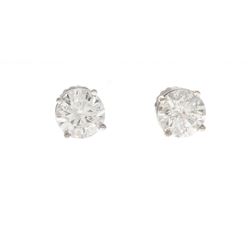 EARRINGS: [1] 14KWG pair earring studs, post screw backs, each set w/ 1 rbc dia,1.00 cts., 2.00 cts.