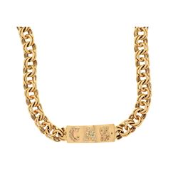 NECKLACE: [1] 14kt yellow gold fancy link necklace with diamond ID tag; ID tag set with (45) round b