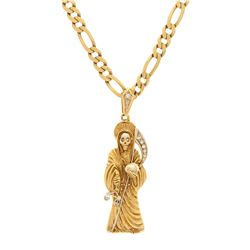 CHAIN & PENDANT: (1) 10KYG Figaro chain, lobster clasp, bright beaded finish, 23 inch, 8.0mm, 51.0 g