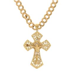 NECKLACE: [1] 14k yellow and white gold crucifix necklace; 24 inch chain with 3.5 inch pendant; 84.1