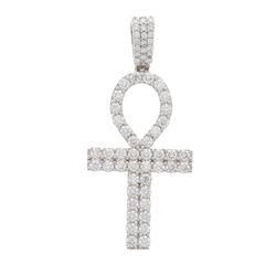 PENDANT:  [1] 14 karat white gold Ankh Cross pendant set with 62 round brilliant cut diamonds, appro