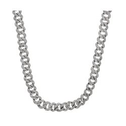 CHAIN: [1] 10k white gold curb chain, 32 inches long; (1758) round brilliant cut diamonds, 1.6mm-1.7