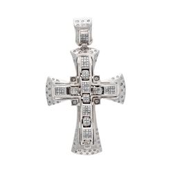 PENDANT: [1] 10k white gold cross pendant; (124) princess cut diamonds, 1.5mm-1.6mm = an estimated 2