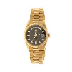 WATCH: [1] 18kt yellow gold Men's Rolex Oyster Perpetual DayDate wristwatch; Black dial with roman n