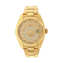 ROLEX: [1] 18k yellow gold Rolex Sky-Dweller watch, 42mm case, gold dial with 1 sub dial, 18k fluted