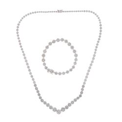NECKLACE: (1) 14KWG necklace hidden clasp 8 safety, 18 inch, 21 clusters rbc diamonds, 147 rbc diamo