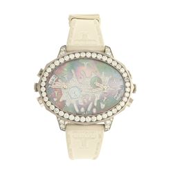 WATCH: [1] Stainless steel Tiret Second Chance quartz wristwatch; Mother of pearl dial with pave set
