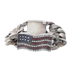 BRACELET: [1] Sterling silver Chrome Hearts curb link "Flag" bracelet set with round brilliant cut d