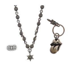 NECKLACE: [1] Sterling silver Chrome Hearts "1991" silver link necklace set with round stations with