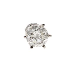 EARRING: [1] Ladies platinum (stamped) single stud earring; (1) rb diamond, 8.03mm x 8.04mm x 5.1mm=