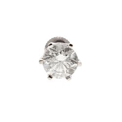 EARRING: [1] Ladies platinum (stamped) single stud earring; (1) rb diamond, 7.89mm x 7.88mm x 5.0mm=