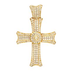 PENDANT: [1] Men's 18ky (tested) cross pendant; (177) rb diamonds, 1.8-4.0mm=est. 5.40cttw, Good/H-I