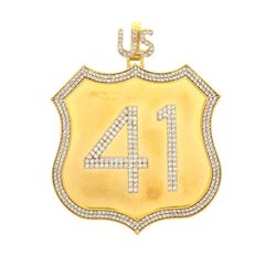 PENDANT: [1] 10ky tested ‘’US 41’’ pendant; (423) rb diamonds, 1.5mm-2.0mm =est. 7.75cttw, V.Good/H-