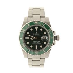 ROLEX: [1] St.steel Rolex Submariner, 40mm case, green rotating bezel, green dial with luminous mark