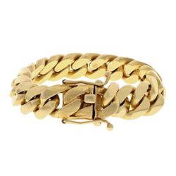 BRACELET: [1] 18ky tested bracelet; 9 inches long, 18.22mm wide, box clasp w/ two safety clasps; 190