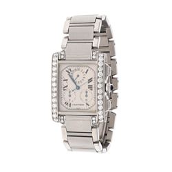 WATCH: [1] Men's st.steel Cartier Tank Francaise chronograph wristwatch w/ aftermarket diamond set c