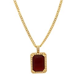 NECKLACE: [1] 18ky tested necklace, 26 inches long; (1) red plastic center, 27mm x 19mm; (38) rb dia