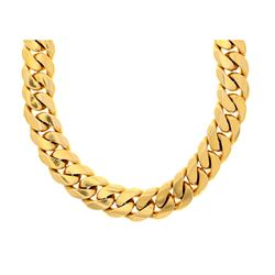 CHAIN: [1] 14ky stamped chain, 31.5" long, 23.77mm wide, box clasp with two safety clasps; 1275 gram