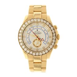 ROLEX: [1] 18ky Rolex Yachtmaster II watch; 44mm case, white dial w/ sub dial, aftermarket diamond b