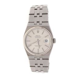 WATCH: [1] Stainless steel Rolex DateJust Oyster Quartz wristwatch; Silver dial with stick hour mark
