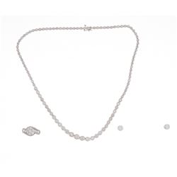 JEWELRY SET: [1] 14k white gold set containing a necklace, earrings, and a ring; (2) round brilliant