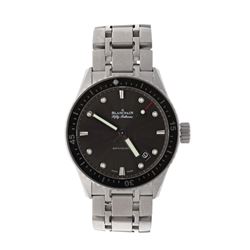 WATCH: [1] Stainless steel Blancpain Fifty Fathoms Bathyscaphe 300M watch; 43mm case, black dial, da