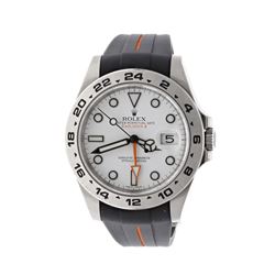 ROLEX: [1] Stainless steel Rolex Oyster Perpetual Explorer II watch; 42mm case, white dial, fixed be