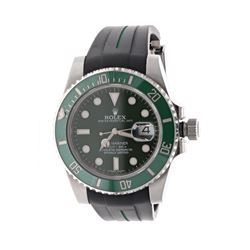 ROLEX: [1] Stainless steel Rolex Submariner Date watch; 40mm case, green dial, green uni-directional